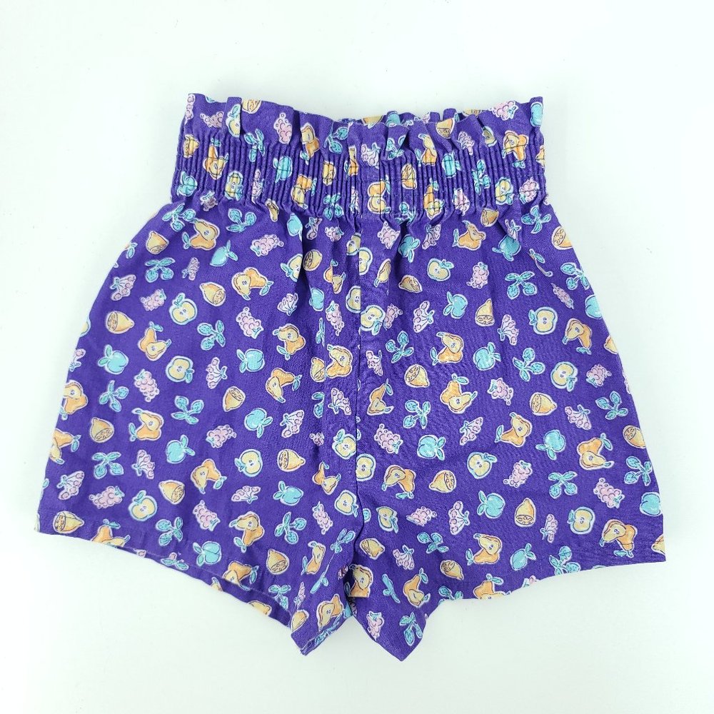 Vtg 80s Color Me Fun Girls 6X Made in USA Smocked Stretch Paperbag Waist Shorts